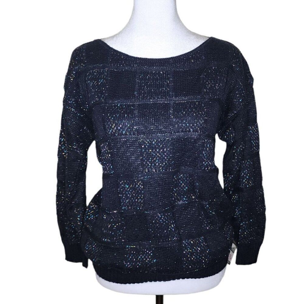 Vintage 80s Pullover Metallic Sweater Womens Size L Black Deadstock NEW